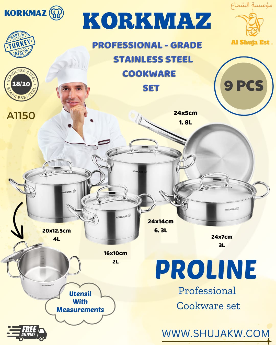Korkmaz A1150 Proline 9 Pcs Cookware Set – KORKMAZ STORE
