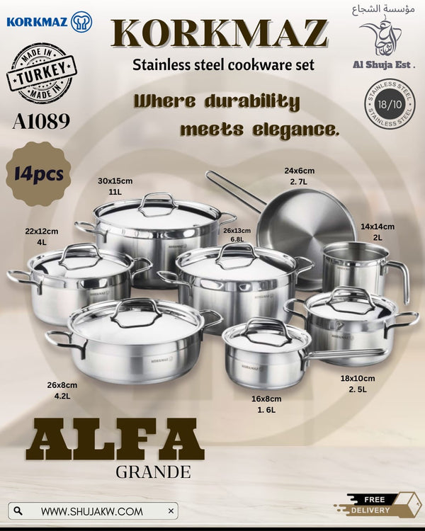 Korkmaz A1089 Alfa Grande 14Pcs Cookware Set