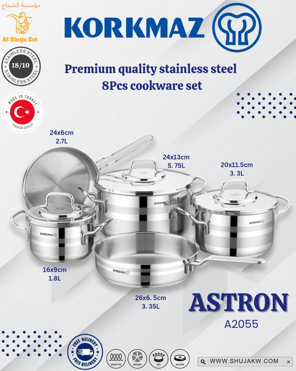 Korkmaz Astron 8 Pcs Cookware Set A2055