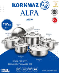 Korkmaz A1610 Alfa Plus 11Pcs Cookware Set