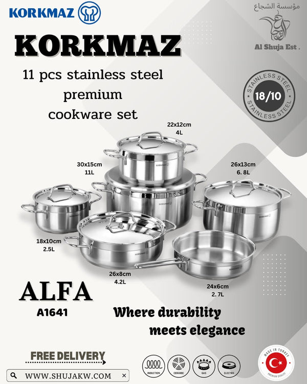 Korkmaz A1641 Alfa 11Pcs Cookware Set