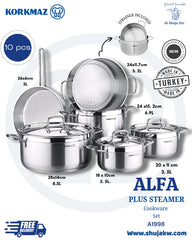 Korkmaz A1998 Alfa Plus Couscous 10Pcs Cookware Set